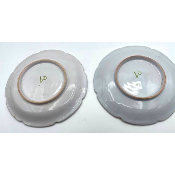 2 Antique Veuve Perrin Faience Plates 7" Scalloped Floral Handpainted France - Picture 7 of 9